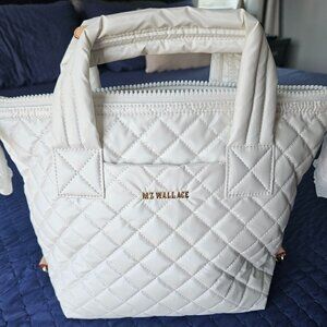MZ Wallace Pearl Metallic Sutton Deluxe Small Quilted Nylon Crossbody Bag